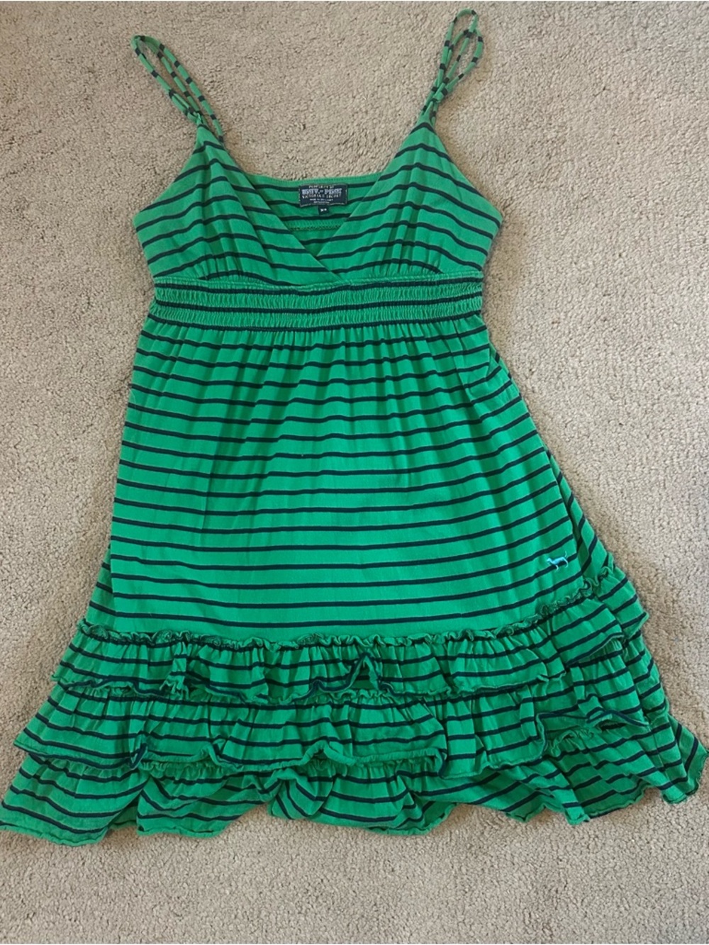 Victoria’s Secret Vintage University of Pink Green Striped Ruffle Dress XS